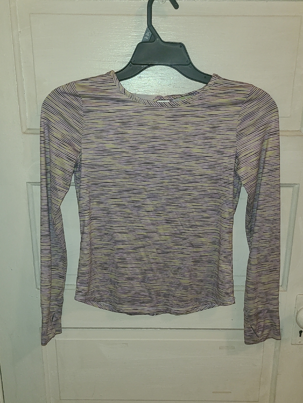 tek gear Long Sleeve Striped Crewneck Top - Purple, Gray
